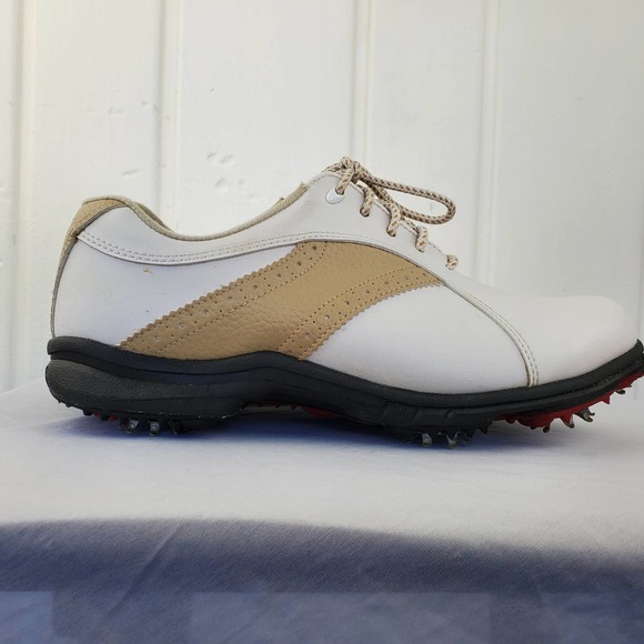 Footjoy FJ Greenjoys Womens White Beige Leather Lace Up Spiked Golf Shoes Sz 8M - Picture 5 of 12